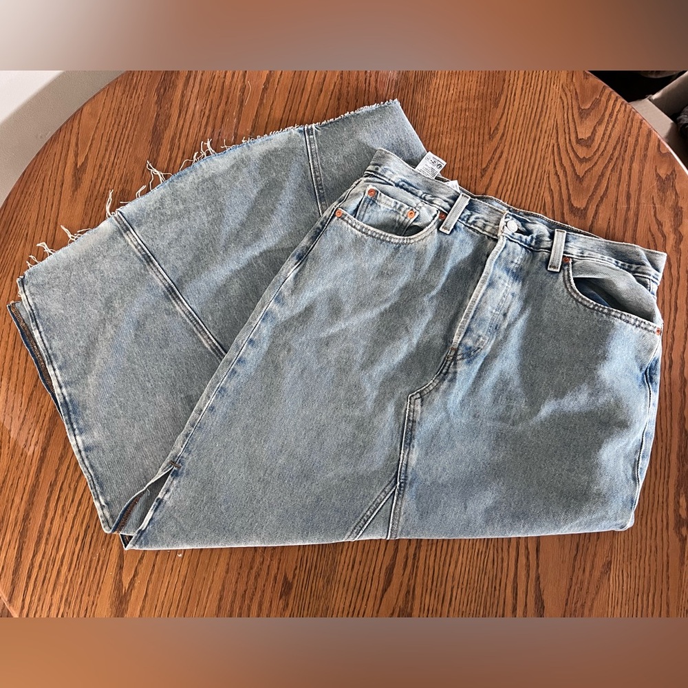 Levi's Long Denim frayed hem skirt
